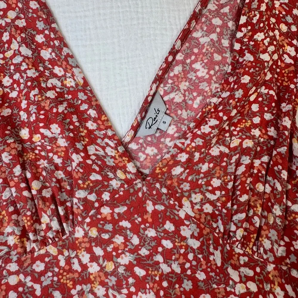 Rails Audrina Red White Ditsy Floral Midi Dress Women's Small Cottage Romantic - Picture 9 of 12